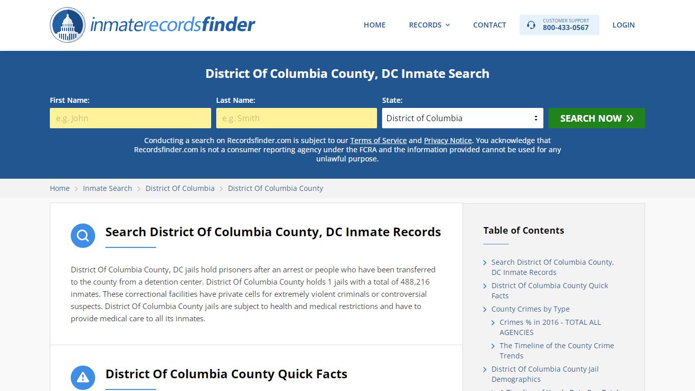 District Of Columbia County, DC Inmate Search - RecordsFinder